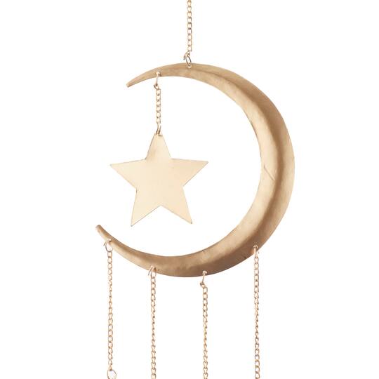 Gold Contemporary Moon and Sun Windchime, 8" x 2" x 42"